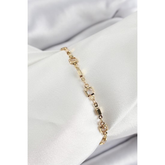 Pirinç Gold Renk Zirkon Taşlı Kadın Bileklik - TJ-BB7041