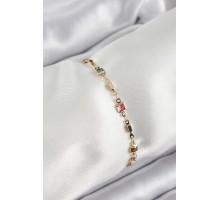 Pirinç Gold Renk Karışık Renkli Kare Zirkon Taşlı Kadın Bileklik - TJ-BB7043