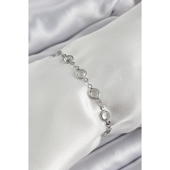 Pirinç Gümüş Renk Zirkon Taşlı Bileklik - TJ-BB7044