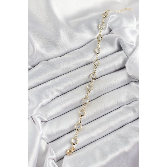 Pirinç Gold Renk Zirkon Taşlı Kadın Bileklik - TJ-BB7045