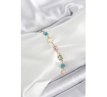 Pirinç Gold Renk Karışık Renk Kare Zirkon Taşlı Kadın Bileklik - TJ-BB7047