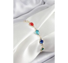 Pirinç Gold Renk Karışık Renk Damla Zirkon Taşlı Kadın Bileklik - TJ-BB7048