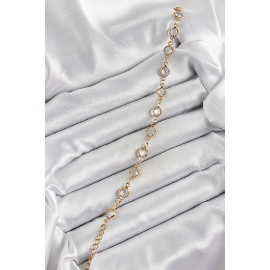 Pirinç Gold Renk Zirkon Taşlı Kadın Bileklik - TJ-BB7050