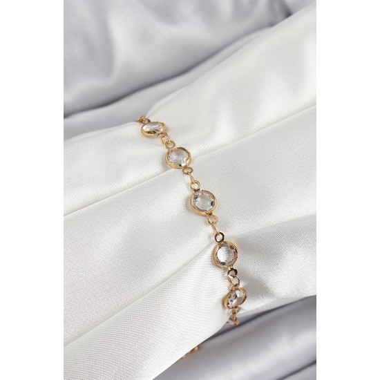 Pirinç Gold Renk Zirkon Taşlı Kadın Bileklik - TJ-BB7050