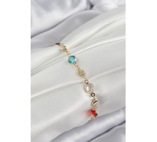 Pirinç Karışık Renk Zirkon Taşlı Gold Renk Kadın Bileklik - TJ-BB7051