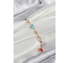 Pirinç Karışık Renk Zirkon Taşlı Gold Renk Kadın Bileklik - TJ-BB7051
