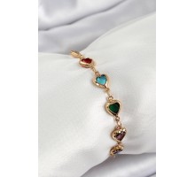 Pirinç Gold Renk Karışık Renk Kalp Zirkon Taşlı Kadın Bileklik - TJ-BB7053