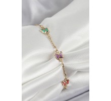 Pirinç Gold Renk Karışık Renk Kelebek Zirkon Taşlı Kadın Bileklik - TJ-BB7057