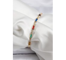 Pirinç Gold Renk Karışık Renkli Kare Zirkon Taşlı Kadın Bileklik - TJ-BB7040