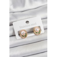 Pirinç Pembe Mineli Lale Figürlü Sanatsal Portre Model Gold Renk Kadın Küpe TJ-BKP10672