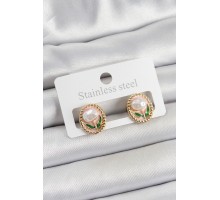 Pirinç Pembe Mineli Lale Figürlü Sanatsal Portre Model Gold Renk Kadın Küpe - TJ-BKP10672