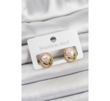 Pirinç Pembe Mineli Lale Figürlü Sanatsal Portre Model Gold Renk Kadın Küpe - TJ-BKP10672