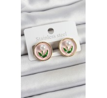 Pirinç Pembe Mineli Lale Figürlü Sanatsal Portre Model Gold Renk Kadın Küpe - TJ-BKP10674