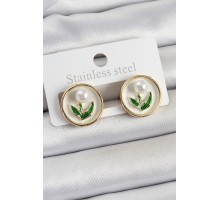 Pirinç Beyaz Mineli Lale Figürlü Sanatsal Portre Model Gold Renk Kadın Küpe - TJ-BKP10675