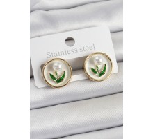 Pirinç Beyaz Mineli Lale Figürlü Sanatsal Portre Model Gold Renk Kadın Küpe - TJ-BKP10675