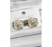 Pirinç Yeşil Mineli Çiçek Figürlü Sanatsal Portre Model Gold Renk Kadın Küpe - TJ-BKP10679