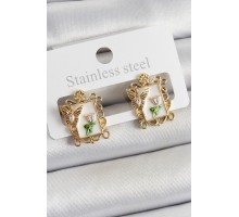 Pirinç Beyaz Mineli Sanatsal Portre Model Gold Renk Kadın Küpe - TJ-BKP10683