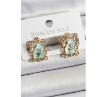 Pirinç Yeşil Mineli Sanatsal Portre Model Gold Renk Kadın Küpe - TJ-BKP10684