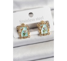 Pirinç Yeşil Mineli Sanatsal Portre Model Gold Renk Kadın Küpe - TJ-BKP10684