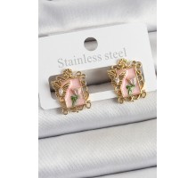 Pirinç Pembe Mineli Sanatsal Portre Model Gold Renk Kadın Küpe - TJ-BKP10685