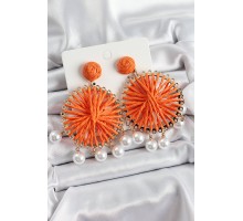 Turuncu Hasır Örgü Sarmal Model Sallantılı İnci Detaylı Gold Renk Kadın Küpe - TJ-BKP10695