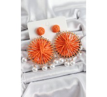 Turuncu Hasır Örgü Sarmal Model Sallantılı İnci Detaylı Gold Renk Kadın Küpe - TJ-BKP10695