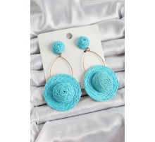 Mavi Şapka Figürlü Hasır Örgü Model Sallantılı Gold Renk Kadın Küpe - TJ-BKP10702