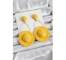 Sarı Şapka Figürlü Hasır Örgü Model Sallantılı Gold Renk Kadın Küpe - TJ-BKP10703