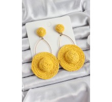 Sarı Şapka Figürlü Hasır Örgü Model Sallantılı Gold Renk Kadın Küpe - TJ-BKP10703