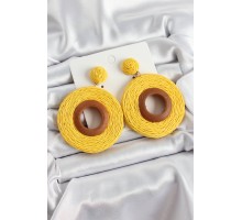 Sarı Halka Figürlü Hasır Örgü Model Gold Renk Kadın Küpe - TJ-BKP10705