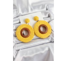 Sarı Halka Figürlü Hasır Örgü Model Gold Renk Kadın Küpe - TJ-BKP10705
