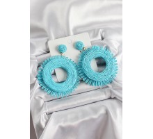 Mavi Püsküllü Halka Figürlü Hasır Örgü Model Gold Renk Kadın Küpe - TJ-BKP10709