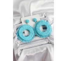 Mavi Püsküllü Halka Figürlü Hasır Örgü Model Gold Renk Kadın Küpe - TJ-BKP10709