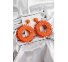 Turuncu Püsküllü Halka Figürlü Hasır Örgü Model Gold Renk Kadın Küpe - TJ-BKP10710