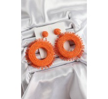 Turuncu Püsküllü Halka Figürlü Hasır Örgü Model Gold Renk Kadın Küpe - TJ-BKP10710
