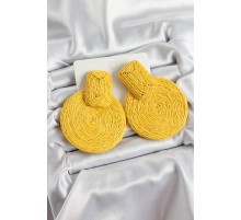 Sarı Daire Figürlü Hasır Örgü Model Gold Renk Kadın Küpe - TJ-BKP10712