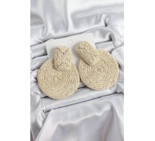 Bej Daire Figürlü Hasır Örgü Model Gold Renk Kadın Küpe - TJ-BKP10713