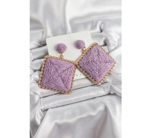 Mor Kare Figürlü Hasır Örgü Model Gold Renk Kadın Küpe - TJ-BKP10719