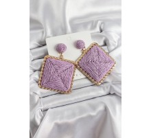 Mor Kare Figürlü Hasır Örgü Model Gold Renk Kadın Küpe - TJ-BKP10719