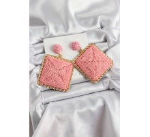 Pembe Kare Figürlü Hasır Örgü Model Gold Renk Kadın Küpe - TJ-BKP10720