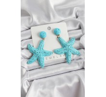 Mavi Deniz Yıldızı Figürlü Hasır Örgü Model Gold Renk Kadın Küpe - TJ-BKP10723