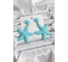 Mavi Deniz Yıldızı Figürlü Hasır Örgü Model Gold Renk Kadın Küpe - TJ-BKP10723