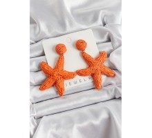 Turuncu Deniz Yıldızı Figürlü Hasır Örgü Model Gold Renk Kadın Küpe - TJ-BKP10724