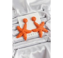 Turuncu Deniz Yıldızı Figürlü Hasır Örgü Model Gold Renk Kadın Küpe - TJ-BKP10724