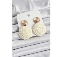 Krem Daire Figürlü Hasır Örgü Model Gold Renk Kadın Küpe - TJ-BKP10725