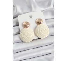 Krem Daire Figürlü Hasır Örgü Model Gold Renk Kadın Küpe - TJ-BKP10725
