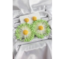 Yeşil Püsküllü Papatya Figürlü Hasır Örgü Model Gold Renk Kadın Küpe - TJ-BKP10733