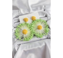 Yeşil Püsküllü Papatya Figürlü Hasır Örgü Model Gold Renk Kadın Küpe - TJ-BKP10733