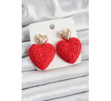 Kırmızı Kalp Figürlü Hasır Örgü Model Gold Renk Kadın Küpe - TJ-BKP10735