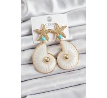 Pirinç Deniz Yıldızı Ve Deniz Kabuğu Figürlü Gold Renk Kadın Küpe - TJ-BKP10737